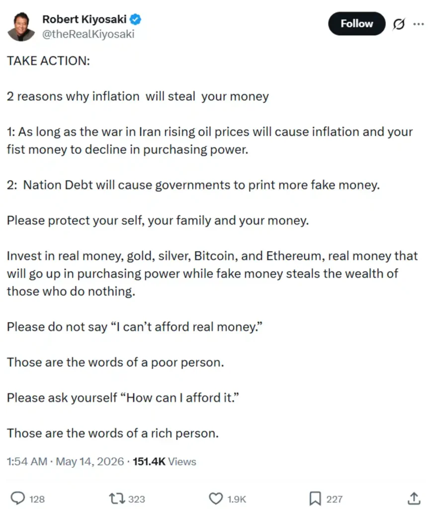 “Rich Dad Poor Dad” author’s social media post.