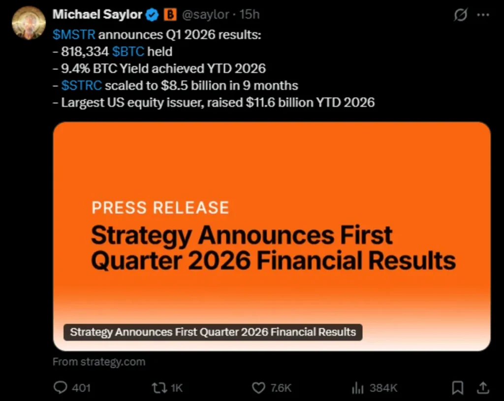 Strategy earnings report. Source: Michael Saylor / Twitter