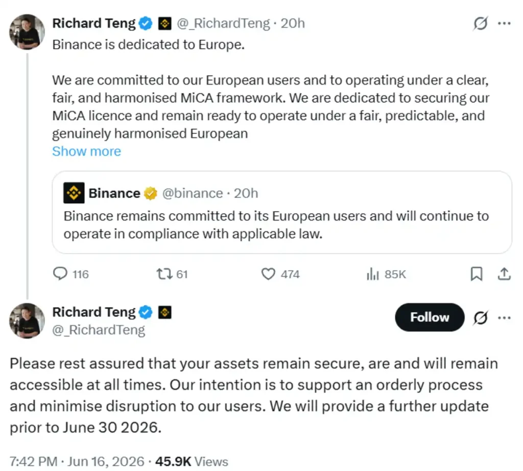 Binance co-CEO responds to the allegations.