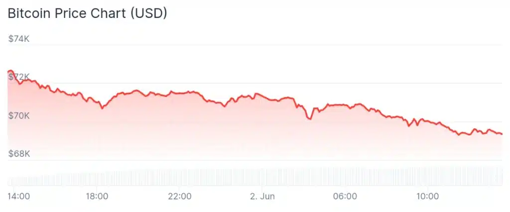 Bitcoin price 24-hour chart.