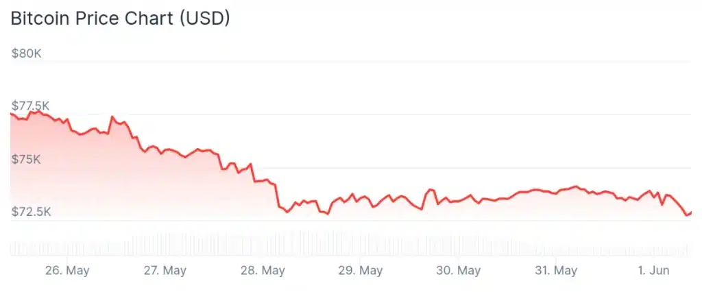 Bitcoin price 7-day chart.