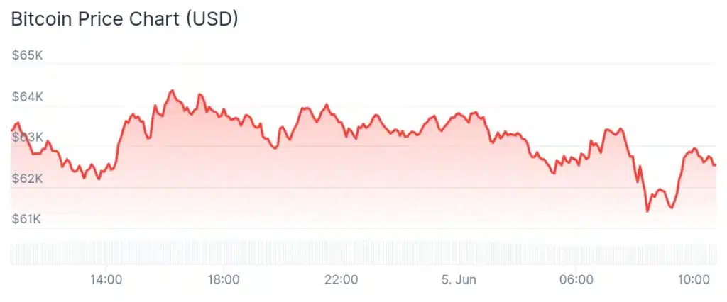 Bitcoin price 24-hour chart.