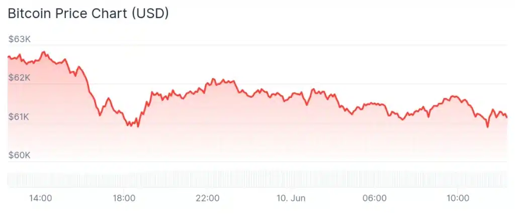 Bitcoin price 24-hour chart.