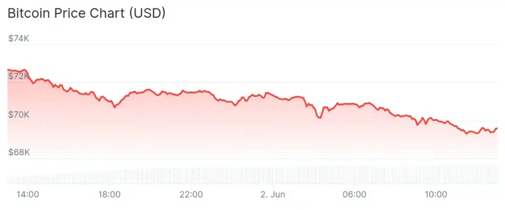 Bitcoin price 24-hour chart.