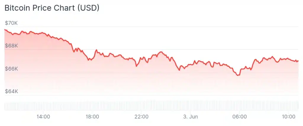 Bitcoin price 24-hour chart.