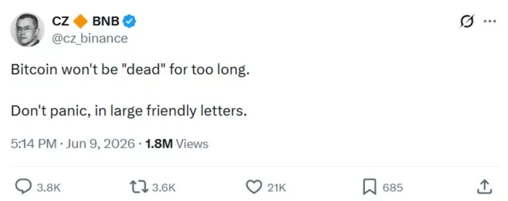 Binance founder’s message.
