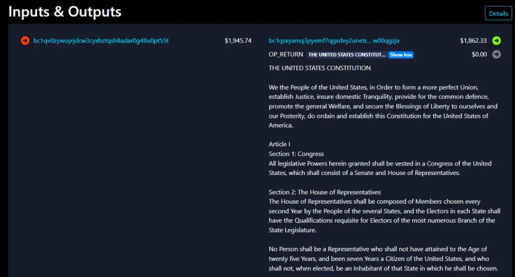 The. U.S. Constitution embedded in the transaction.