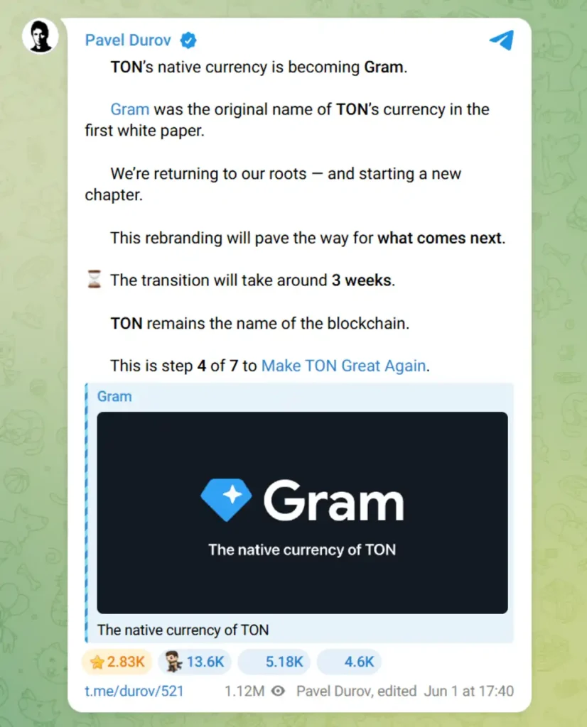 Telegram founder’s announcement.