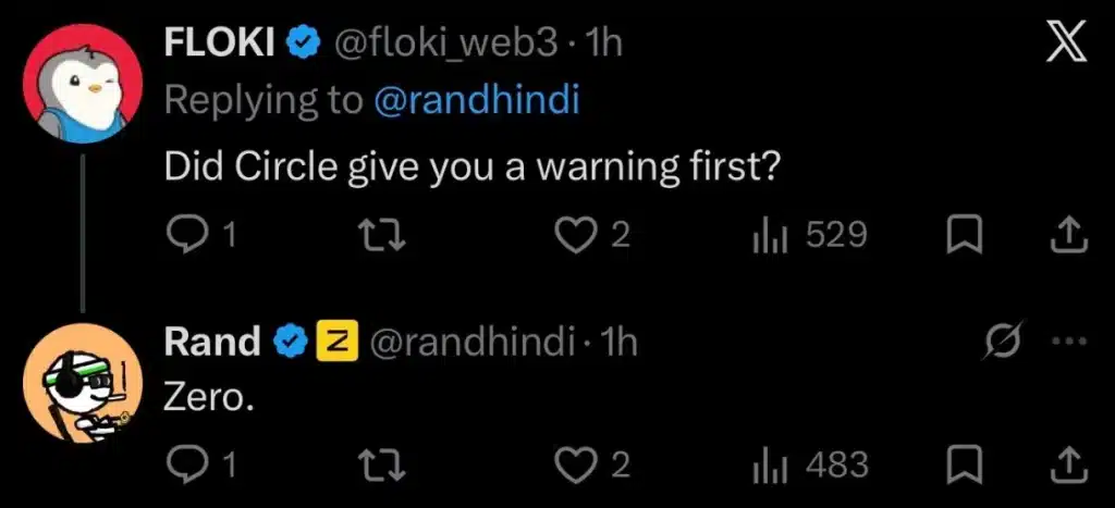 Circle apparently didn’t send any warnings.