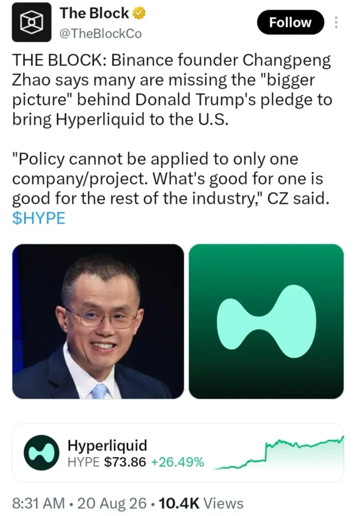 Hyperliquid to the U.S. — What Does CZ Really See?