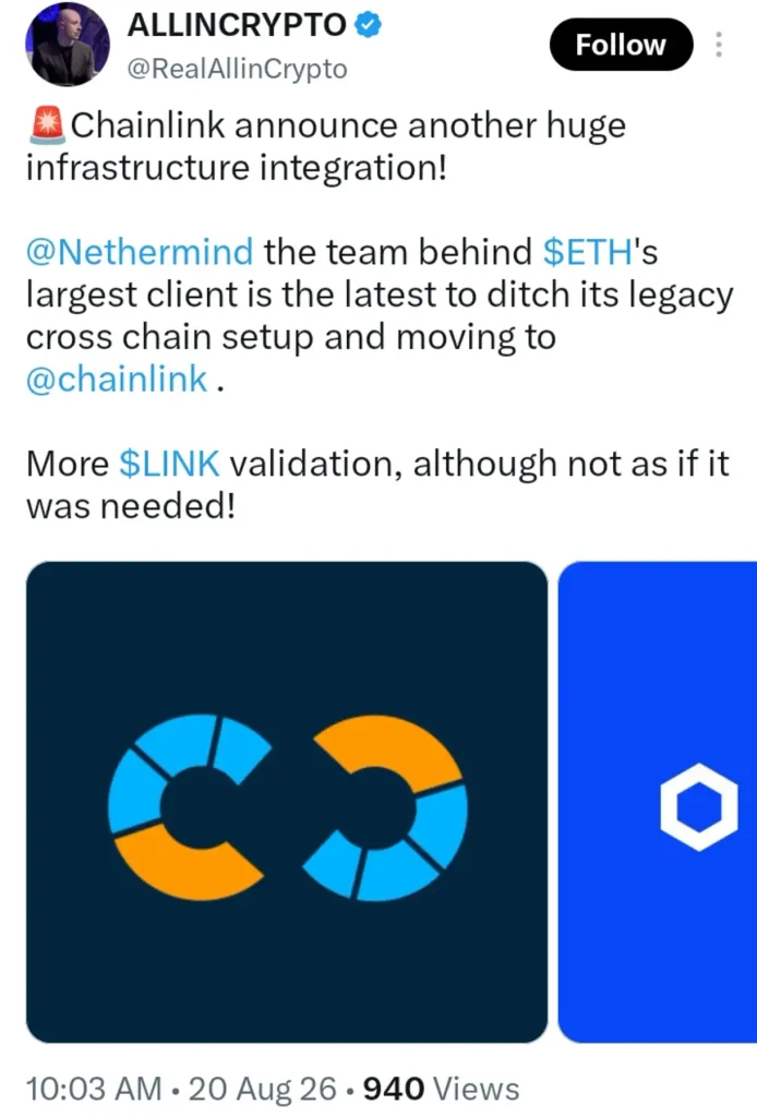 Ethereum's Largest Client Moves To Chainlink — Investors Are Watching